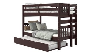 360 View Bedz King BK906EL Twin over Twin Bunk Bed with Ladder & Twin Trundle, Dark Cherry #bunkbeds