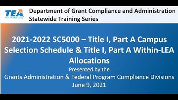 Title I, Part A Within-LEA Allocations and 2021-22 SC5000 Title I, Part A Campus Selection Schedule