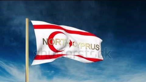 North Cyprus flag slider style with title. Waving in the wind with cloud background animation Stock