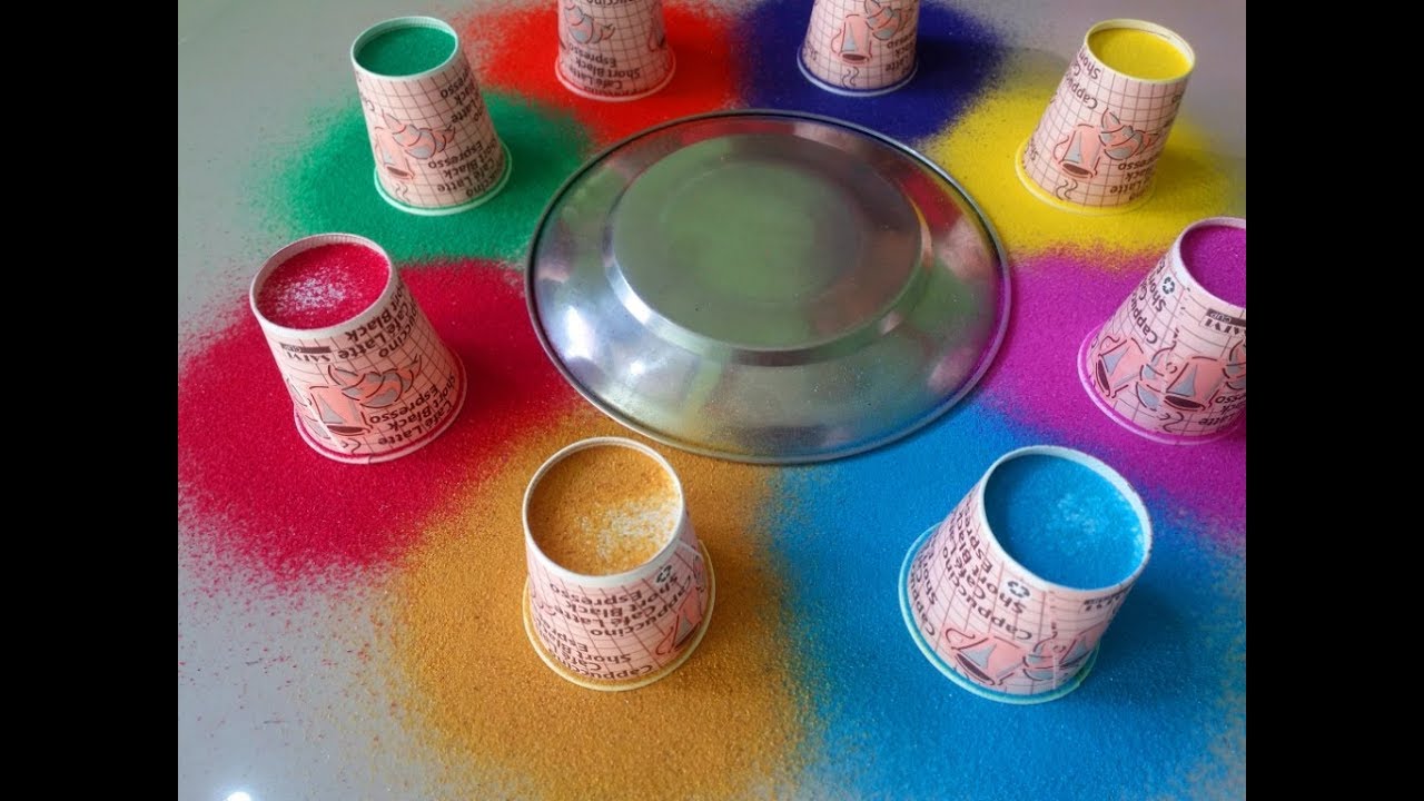 Beautiful rangoli design using disposal glass - YouTube
