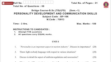 BSCTD BSCFD 1ST SEM PERSONALITY DEVELOPMENT AND COMMUNICATION SKILLS NOV 2019 | PTU