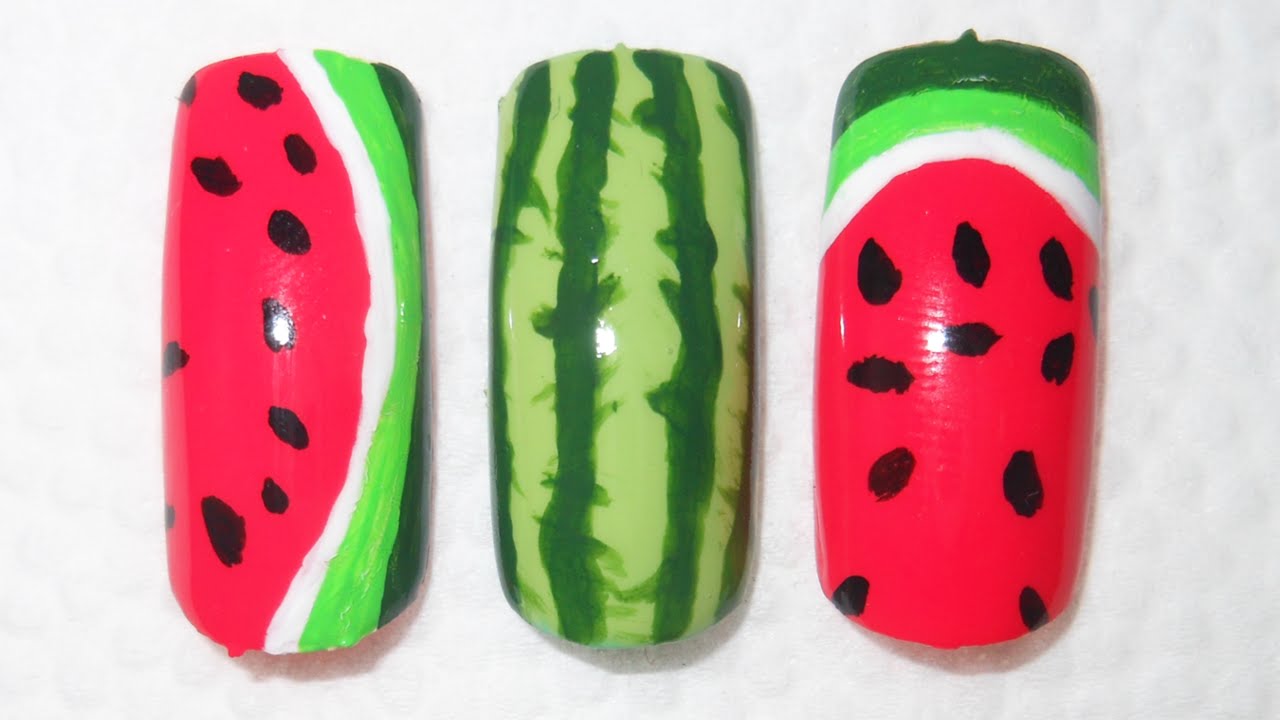 Watermelon nail art: 3 very easy designs