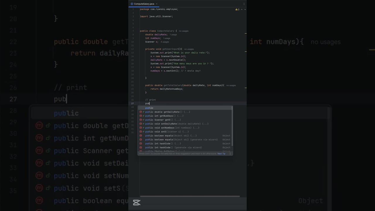 Java Program to compute Salary of employee #java #shorts #programming #intellij