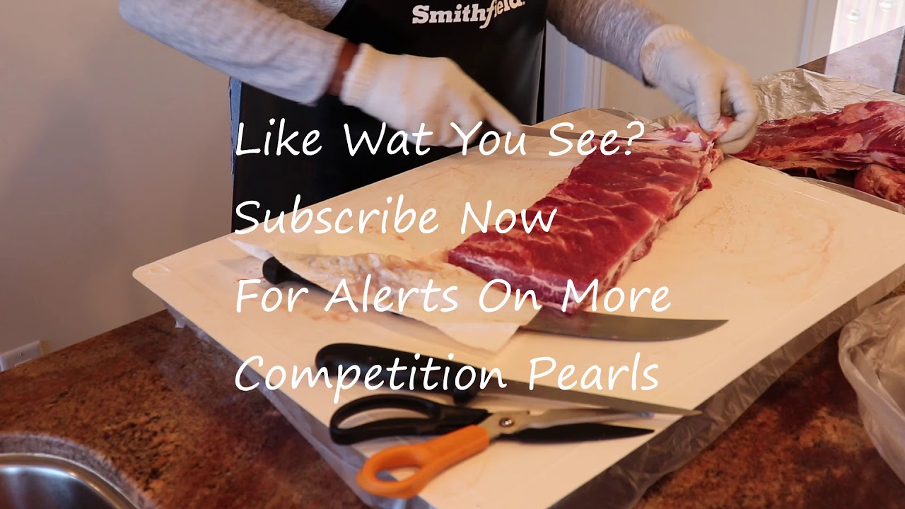 Competition Spare Rib Trimming-  Great Pearls in This Video by Sylvie Curry, Lady of Q