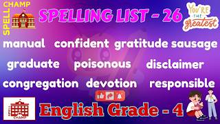 English Grade 4 Spelling List 26 #spellchamp #grade4students #englishspelling