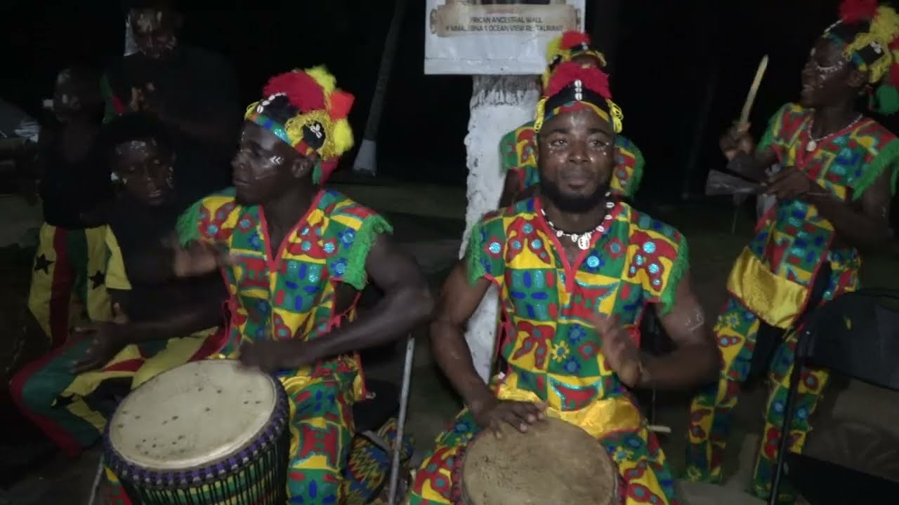 Colorful Drumming from Botweku Cultural Group at One Africa Resort in Elmina - Ghana Dec 2022