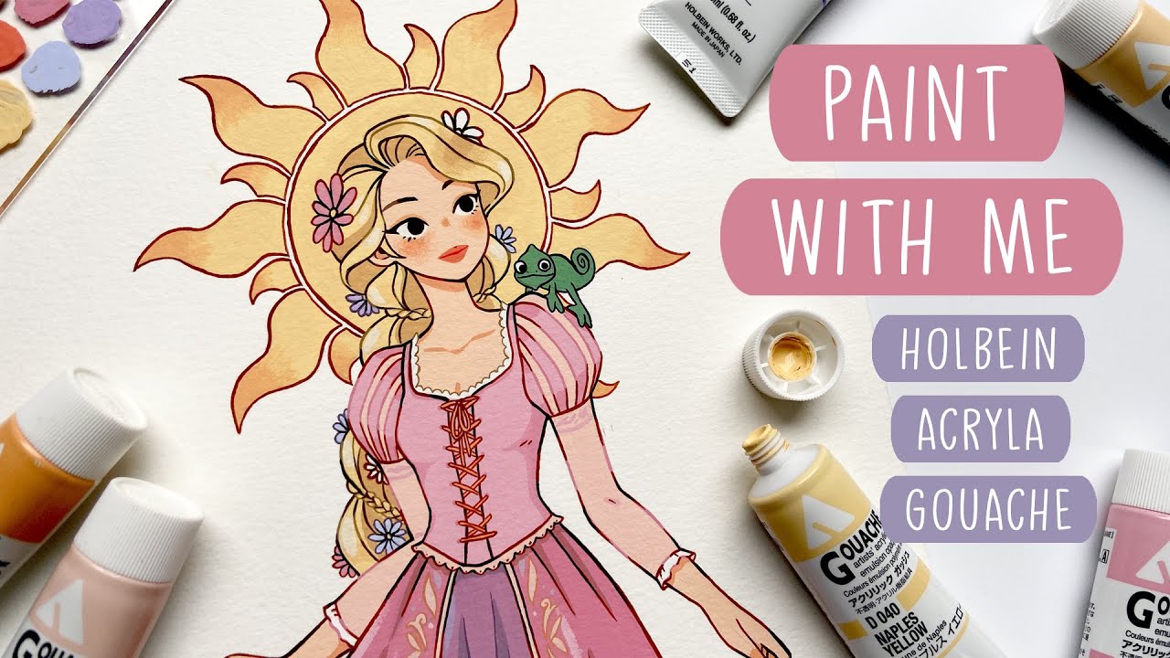☀️ Rapunzel ☀️ Relaxing Holbein Acryla Gouache Painting Process ...
