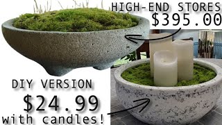 DIY Stone Bowl Centerpiece With Moss & Candles | High-End Dupe