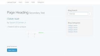 larave 5 3  and vuejs 2 search engine for blog home fixed