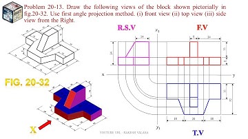 Fig  20.32; ORTHOGRAPHIC PROJECTIONS (ENGINEERING DRAWING BY N.D.BHATT TEXTBOOK)
