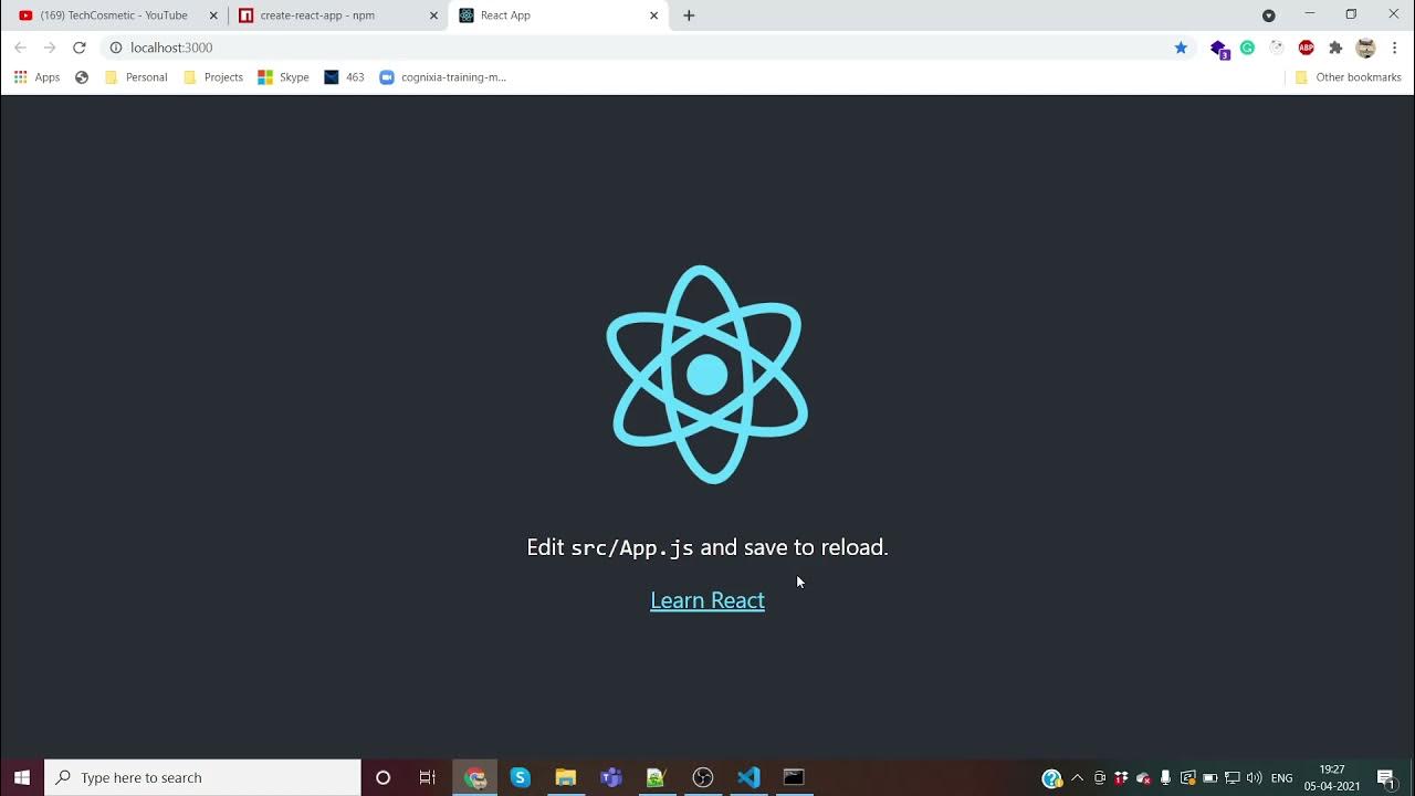 First React App using CRA(create-react-app) and first react component ...