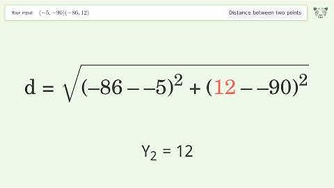 Find the distance between two points p1 (-5,-90) and p2 (-86,12): Step-by-Step Video Solution