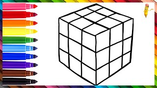How To Draw And Color A Rubik's Cube Step By Step 🟥🟧🟨🟩🟦 Drawings For Kids