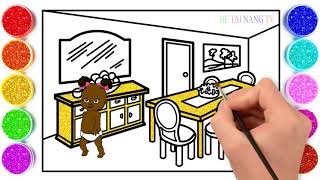 Ve Phong An Va To Mau Cho Be Day Be Ve Day Be To Mau Dining Room Drawing And Coloring For Kid