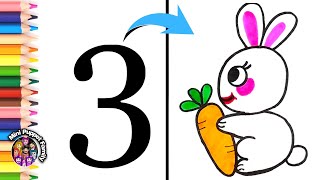 3 Rakamı İle Tavşan Nasıl Çizilir - How To Draw A Rabbit For Kids & Toddlers - Cute Easy Drawing