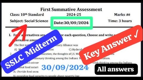 SSLC SA-1 SOCIAL Question Paper Key answer 2024-25 | SSLC MIDTERM Social Science Question paper 2024