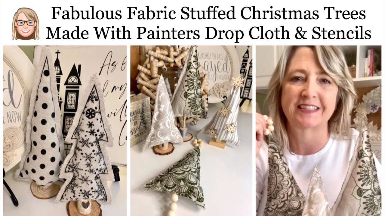 Fabulous Fabric Stuffed Christmas Trees Made With Painters DropCloth & Stencils | Magnolia Design Co