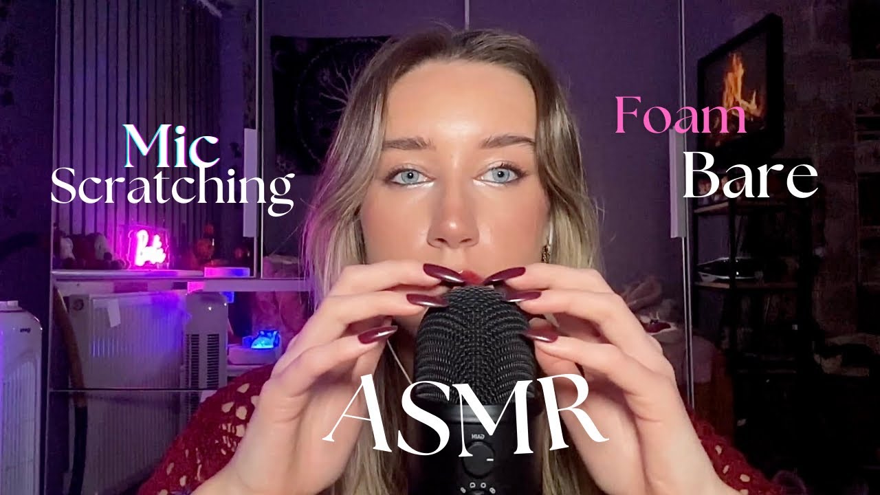 ASMR bare mic scratching, foam mic scratching and up close whispers ...