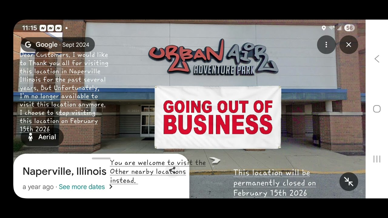 Urban Air Adventure Park permanently closing in Naperville Illinois due to unwillingness patronage 