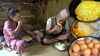 Egg Omelette Rice Recipe cooking & eating in village kitchen || Egg Recipes mukbang || village good