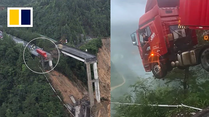 Truck driver trapped mid-air after bridge collapses amid floods in China