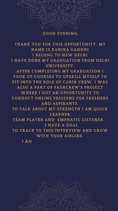 Cabin Crew Interview Question: Please introduce yourself?
