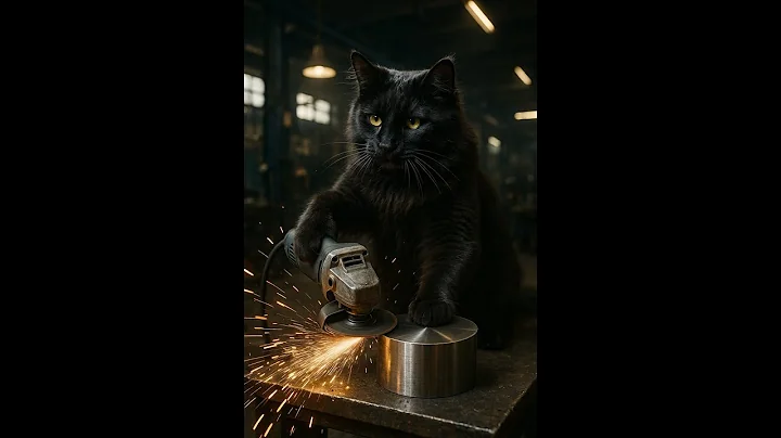 Watch the video about Black Norwegian Forest Cat Polishing Metal in a Factory?! 🐾⚙️✨ #CatShorts #FunnyPets #FactoryCat"
