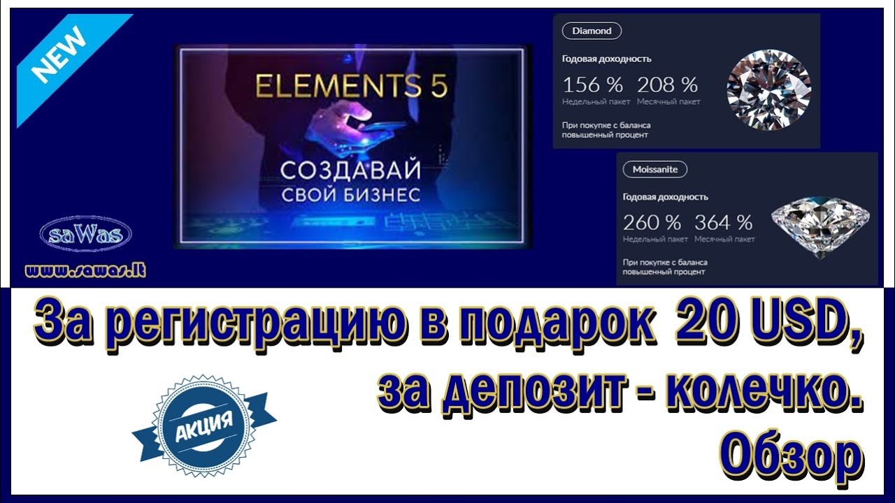Elements 5 - За регистрацию в подарок 20 USD, за депозит - колечко. Обзор, 2022-11-26