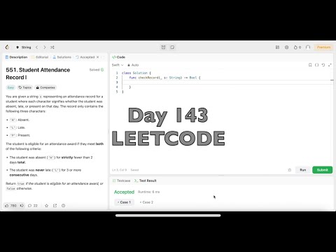 Day 143: LeetCode Problem 551. Student Attendance Record I - Swift