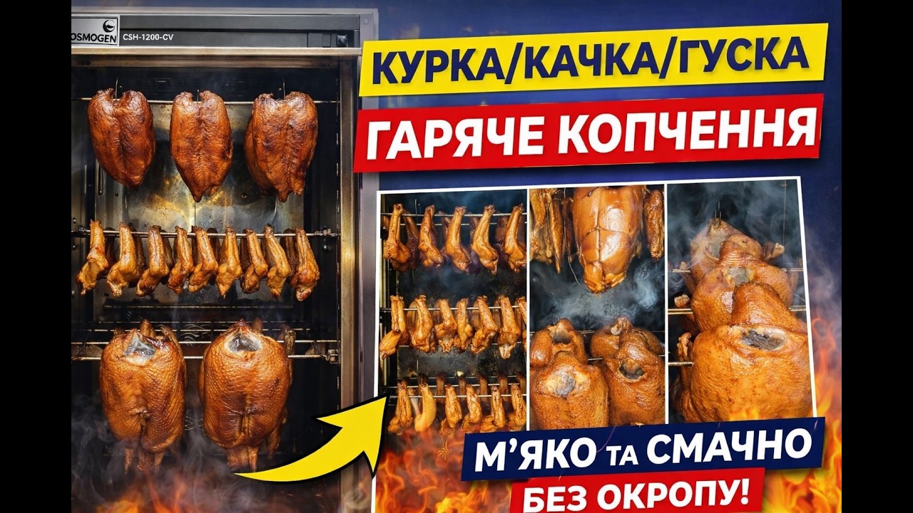 Як закоптити птицю зі шкірою, щоб вона була м’яка: COSMOGEN CSH-1200-CV | 110→100→75→пара 85