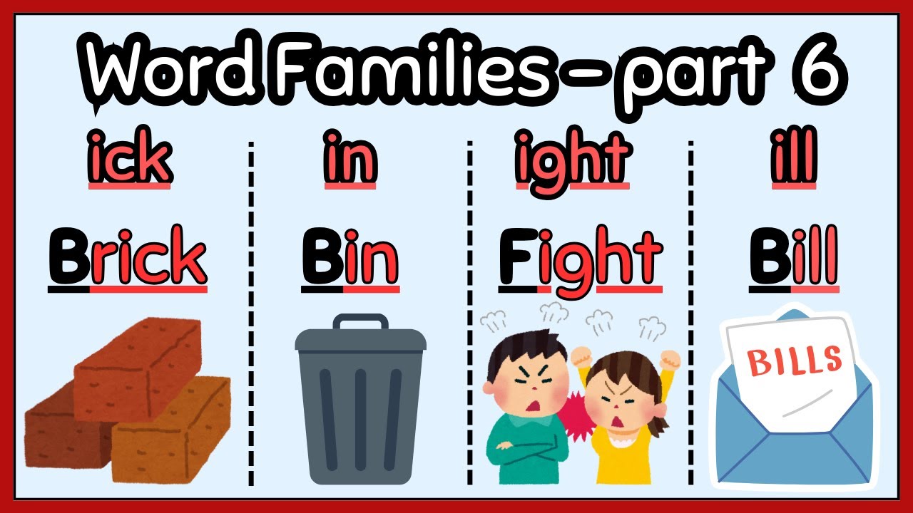 Word Families part - 6 | Word Families - ick, in, ight, ill words ...