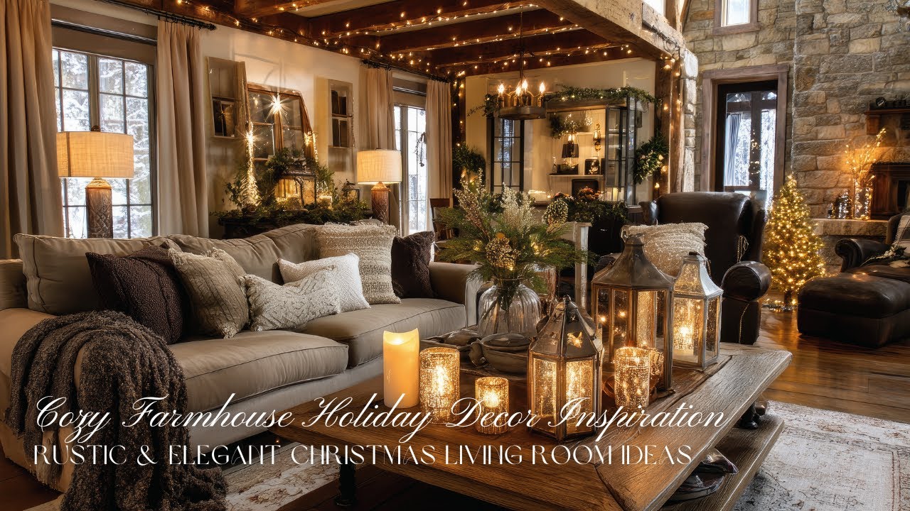 Rustic & Elegant Christmas Living Room Ideas | Cozy Farmhouse Holiday ...