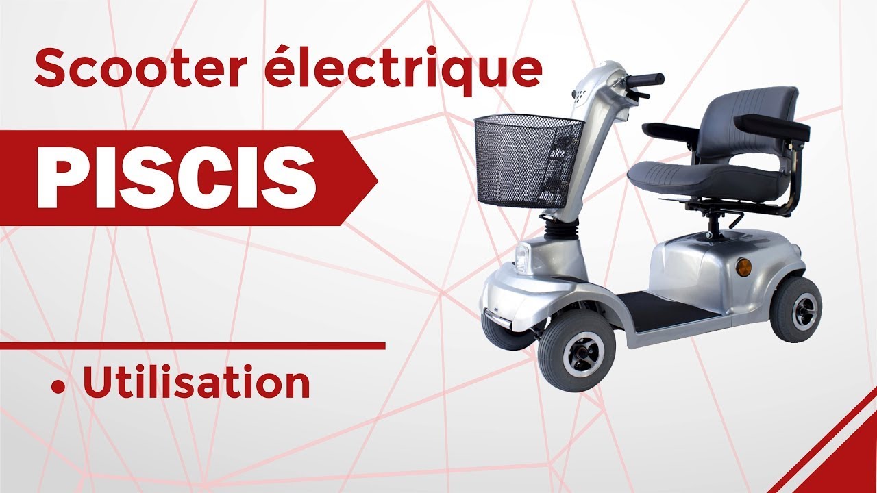 Scooter électrique handicapé, Auton. 34 km, Siège pivotant et pliable, 12V, Bordeaux, Piscis