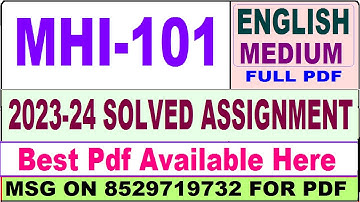mhi 101 solved assignment 2023-24 || mhi 101 solved assignment 2024 in English || ignou mhi101 2024