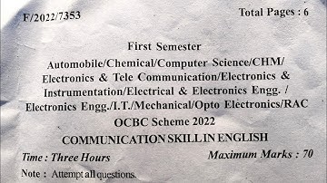POLYTECHNIC | COMMUNICATION SKILL IN ENGLISH |  RGPV | QUESTION PAPER| 2022 | 1ST SEMESTER