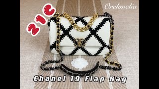 21C Chanel 19 Flap Bag , Calfskin , Crochet , Gold- Tone , Silver -Tone &  Ruthenium-Finish Metal 