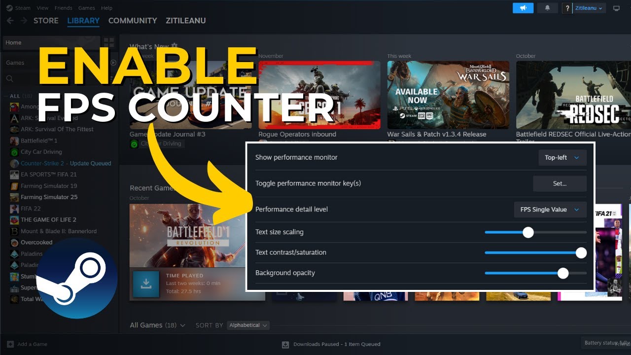 How to Enable an FPS Counter in Any Steam Game - YouTube