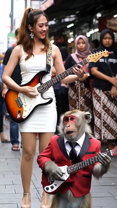 viral monyet main gitar listrik di jalanan kota jakarta #shorts #music #guitar