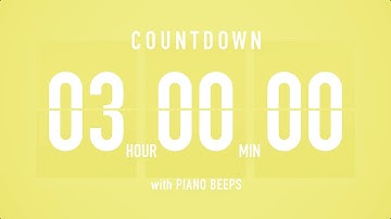 3 Hour Countdown Timer ⏳ Flip Clock with Piano Beeps 🎹🟡
