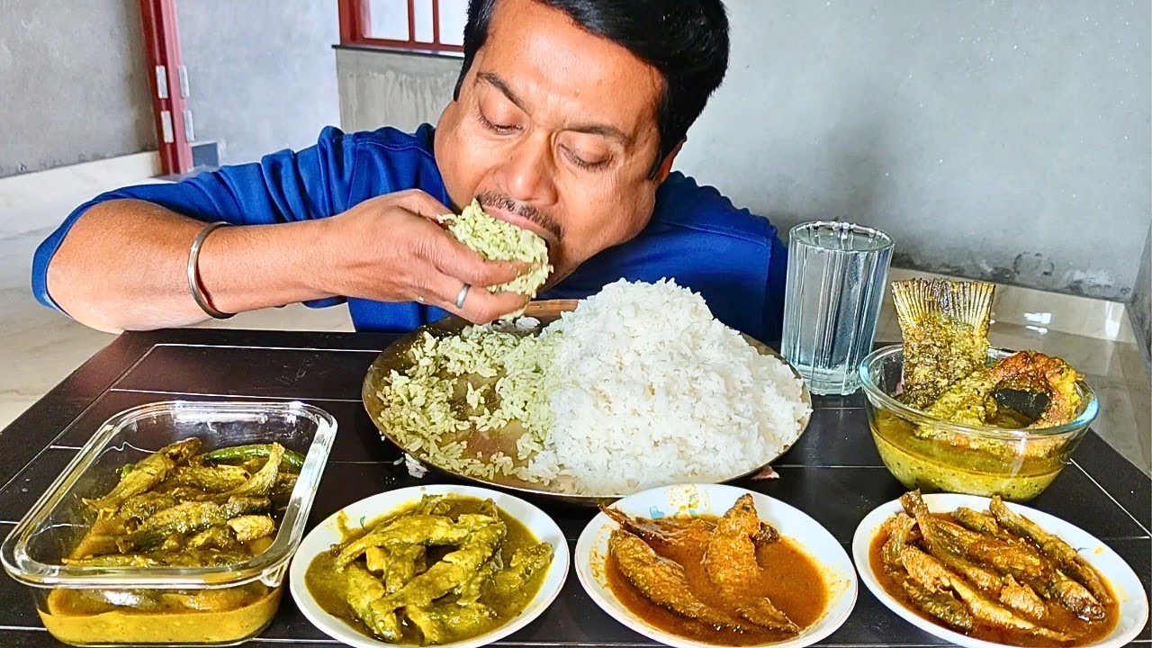 😋Katla Kasundi🐟, Begun Tengrar Jhol🐟, Tengrar Jhal🐟, Tengrar Bhapa🐟, Pabdar Jhal🐟 Big Bites Eating🍽️