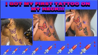 TATTOO VLOG: GETTING MY FIRST TATTOO | NECK TATTOO & EAR TATTOO | BUTTERFLY TATTOO | MYA ALYSIA
