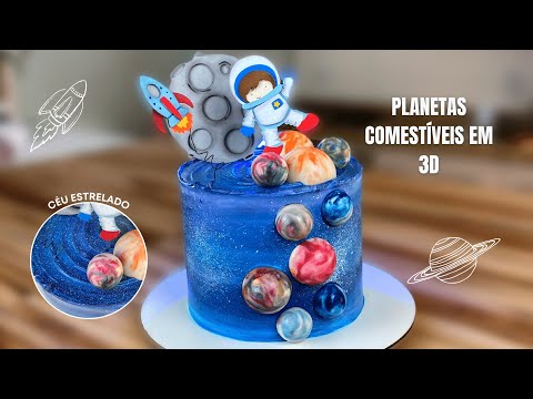 BOLO GALÁXIA COM PLANETAS EM 3D | Decoração de ASTRONAUTA