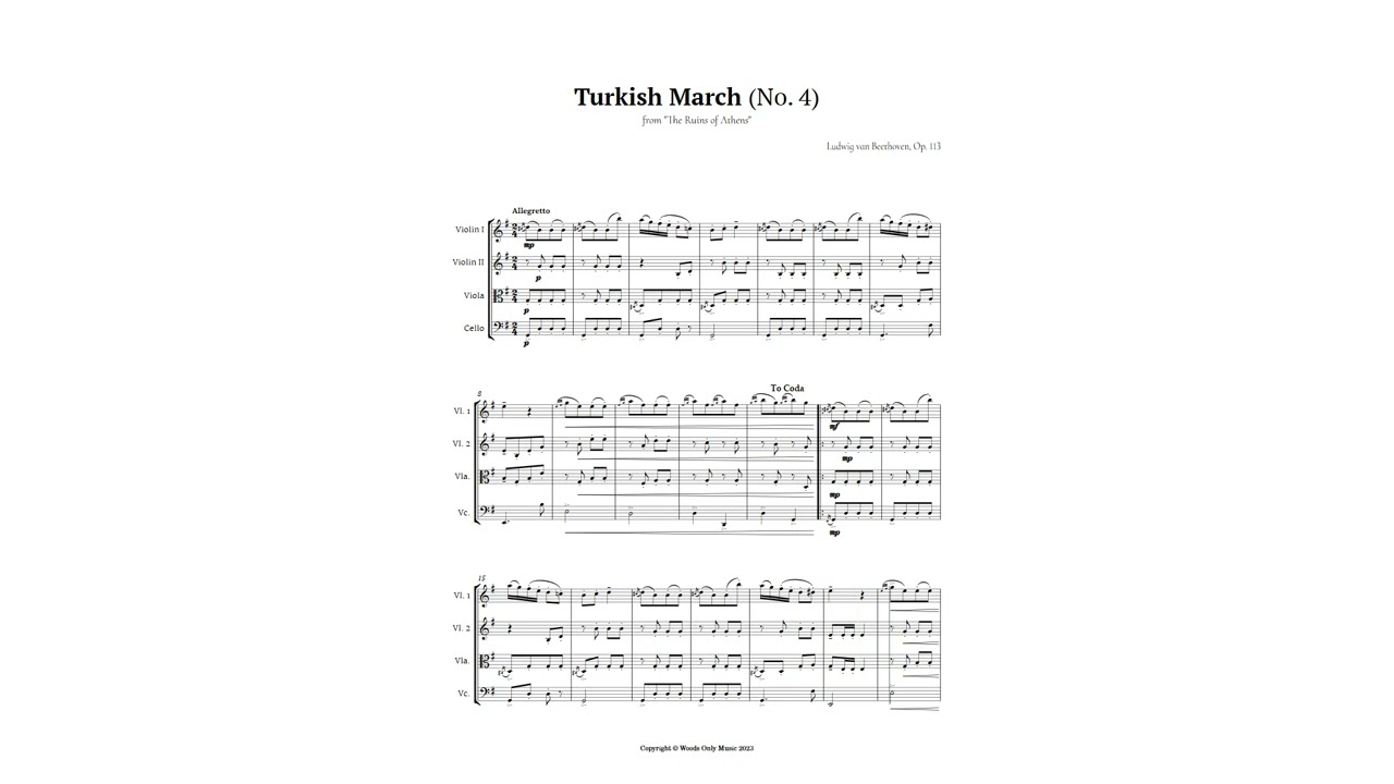 Turkish March by Beethoven for String Quartet | SHEET MUSIC