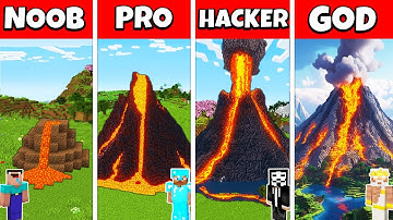 Minecraft Inside Volcano House Build Challenge - Noob vs Pro vs Hacker vs God Animation