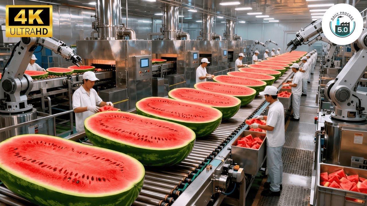 Inside Watermelon Factory: How Millions Of Melons Are Crushed Into Juice (Full Process)