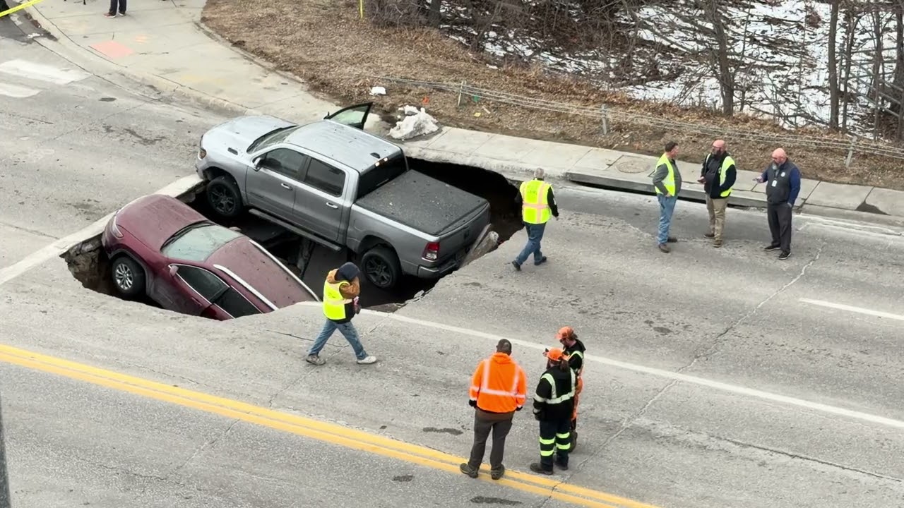 Sinkhole with cars