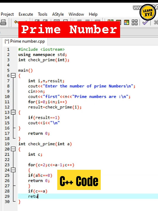 Prime Number program in c++ programming language - YouTube