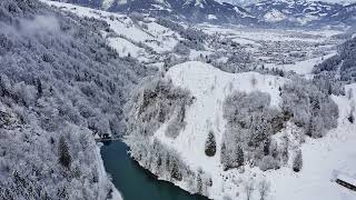 Snowy Mountains and Klammsee Reservoir | Stunning Winter Drone Footage in 4K