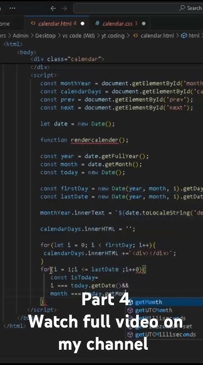 how to make calender using html,css, js.#coding#asmrcoding - YouTube