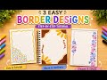 3 Easy Border Designs for School Projects | Step-by-Step Notebook &amp; Assignment Page Decoration Ideas